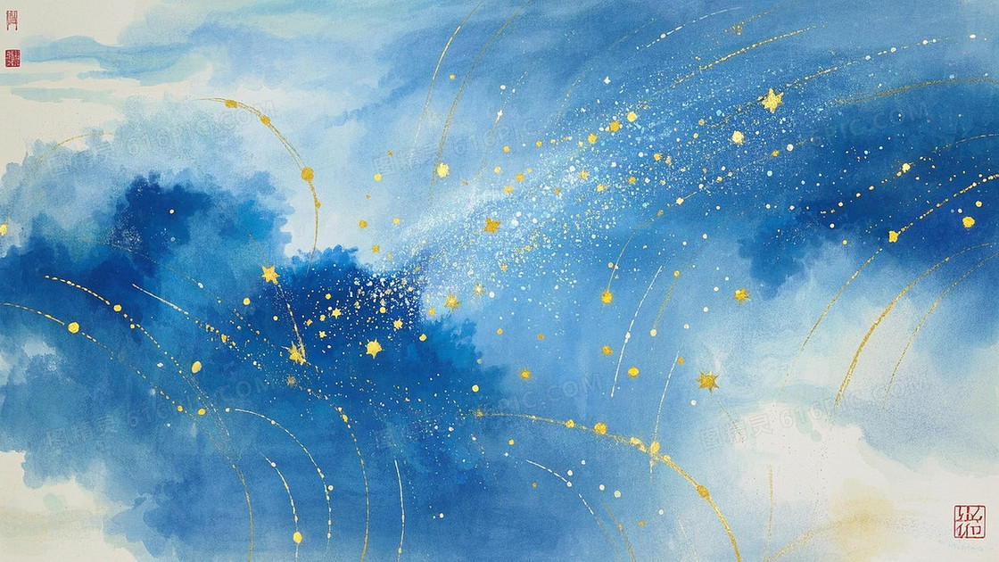 大面积的星河衔接写意工笔画