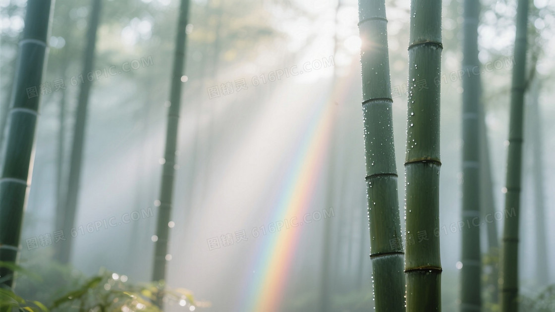 雾霭竹林摄影背景晨光穿透竹隙形成丁达尔光束