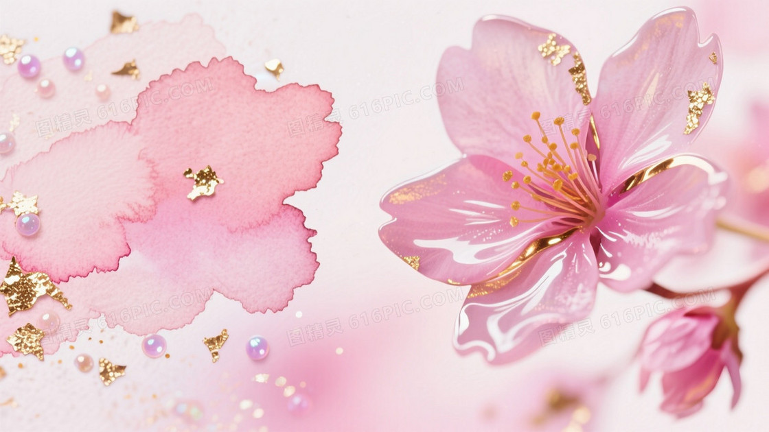 樱花粉水彩渐变背景图