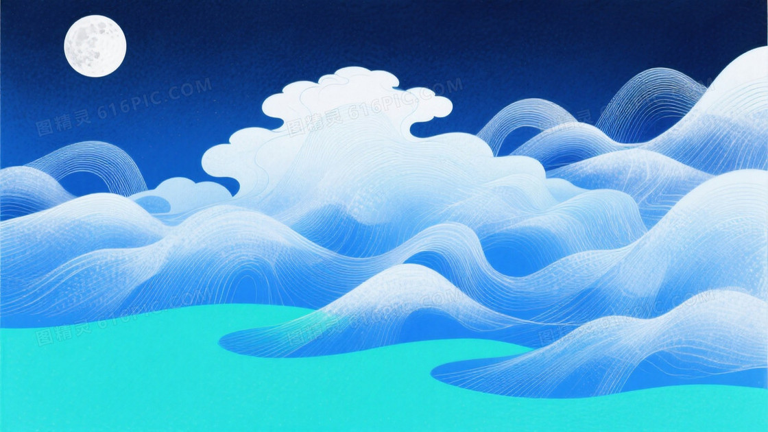插画抽象主义风格山水画