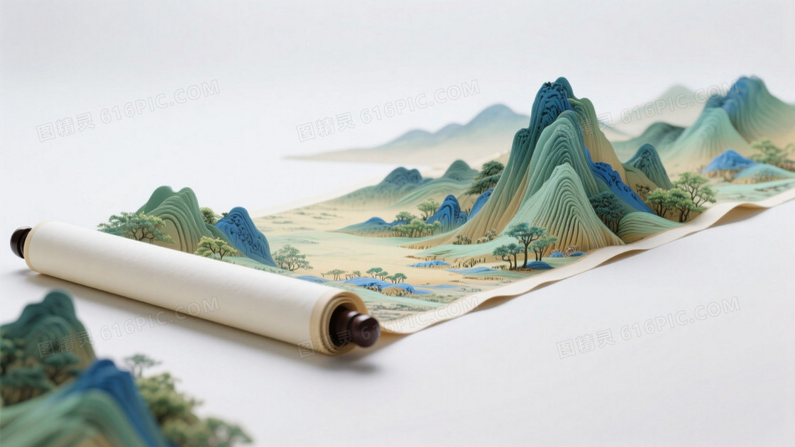 画卷展开画卷中的山水立体起来