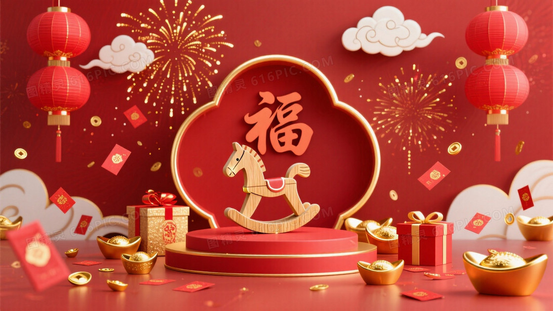 中国新年主题场景背景为大红色