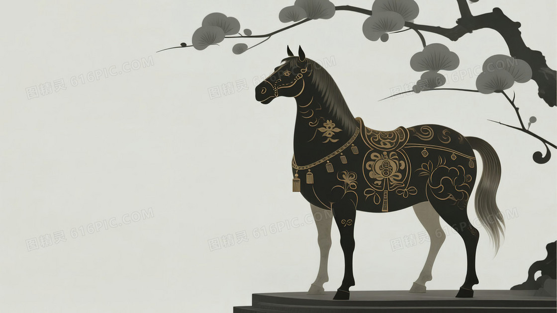 黑金骏马春节马年简约背景图