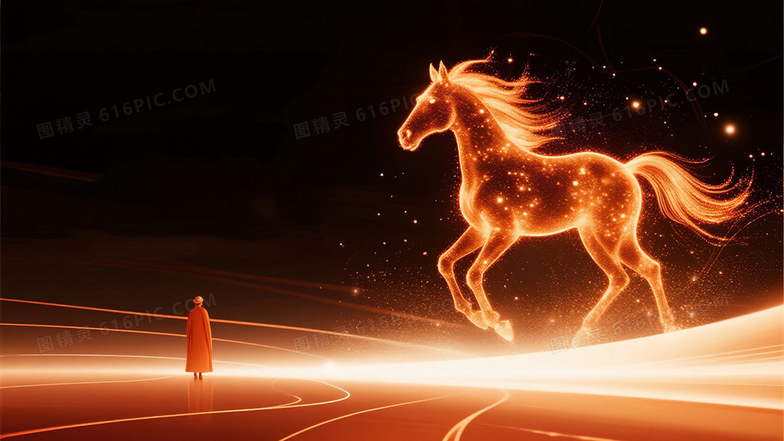 大气简约金光骏马春节背景图