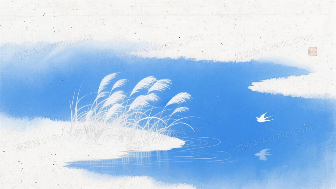 宣纸纹理彩色线稿画水墨意境
