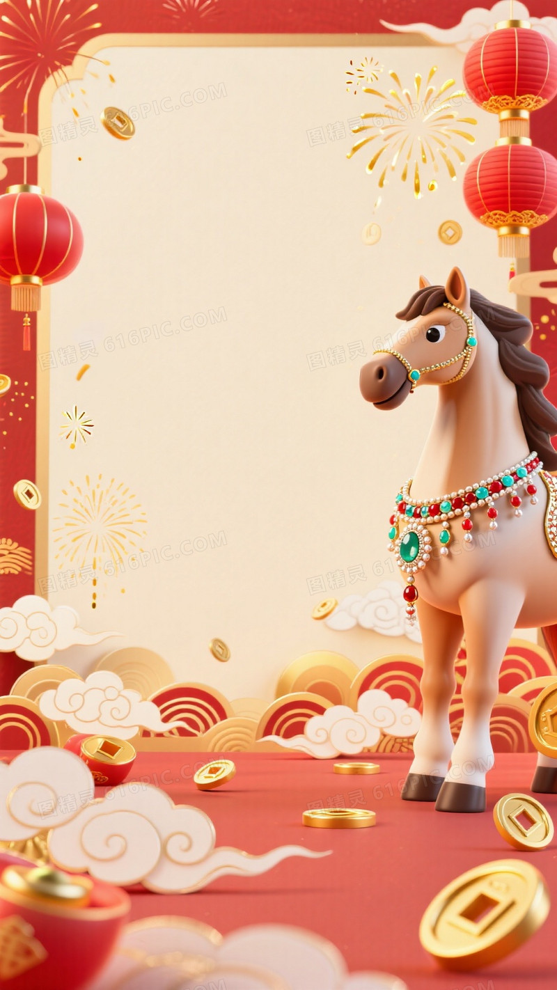 3DQ版卡通中国新年主题插画背景