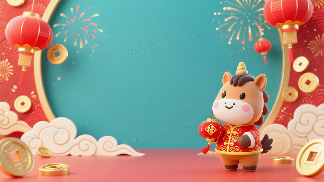 3DQ版卡通中国新年主题插画背景
