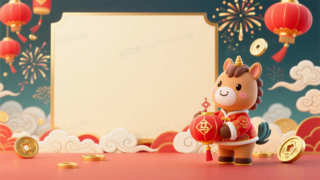 3DQ版卡通中国新年主题插画背景