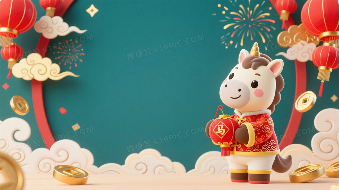 3DQ版卡通中国新年主题插画背景