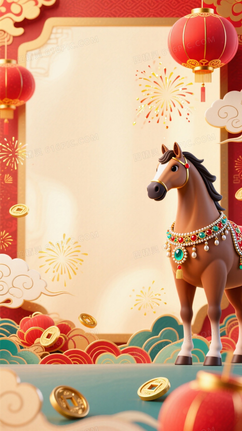 3DQ版卡通中国新年主题插画背景