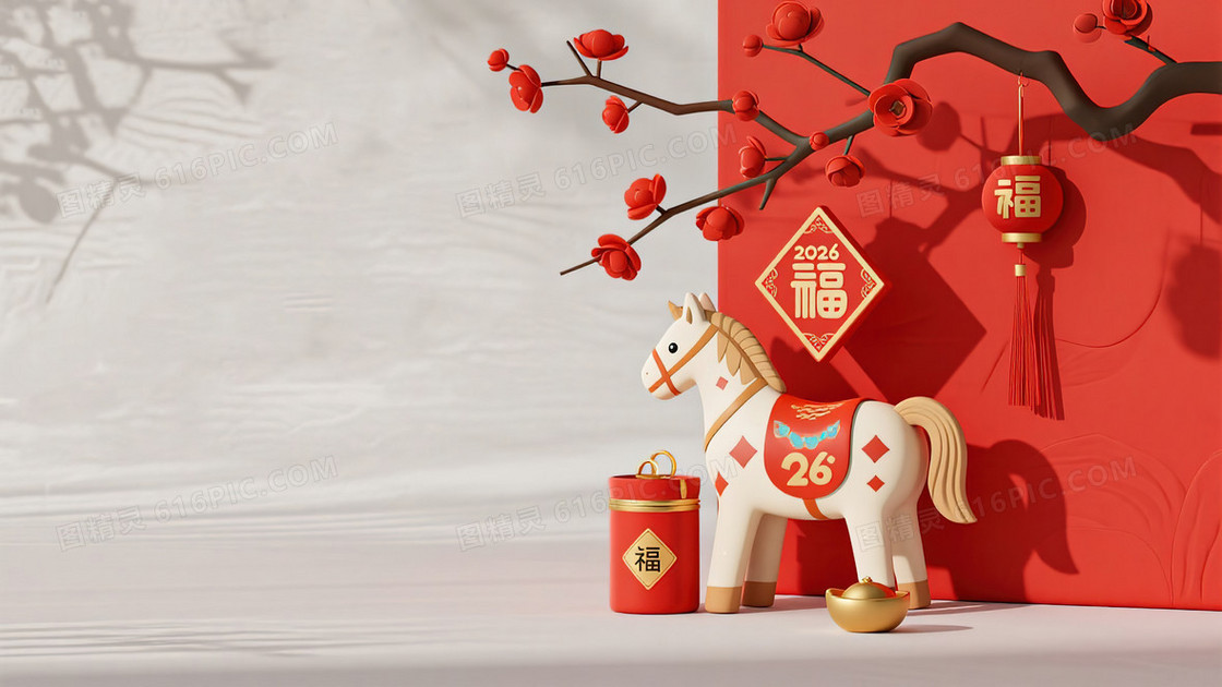 春节金元宝骏马灯笼喜庆装饰背景图