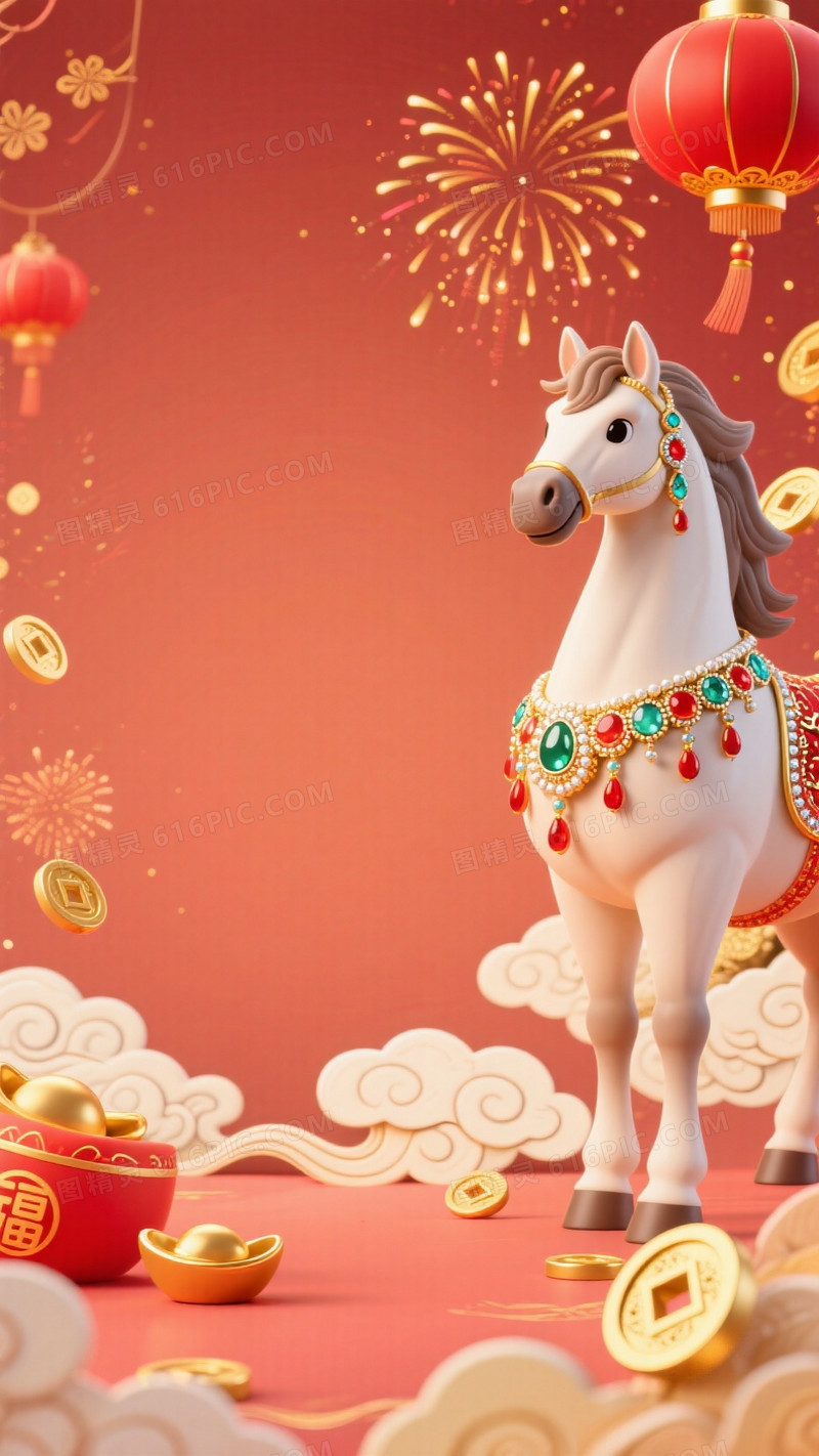 3DQ版卡通中国新年主题插画背景