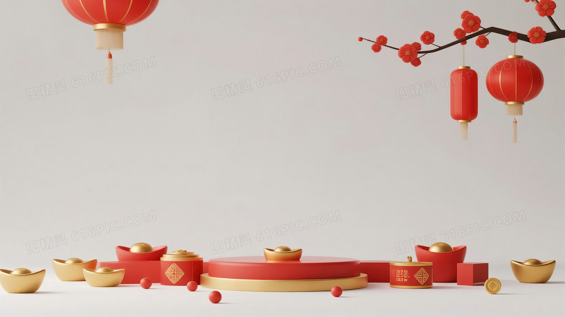 金元宝灯笼春节新年装饰场景简约背景图