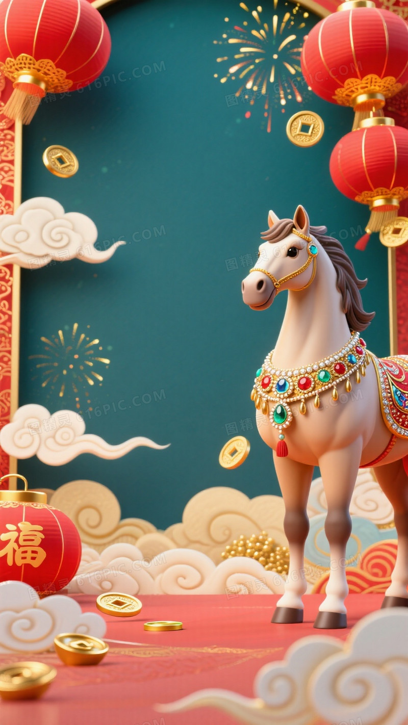 3DQ版卡通中国新年主题插画背景