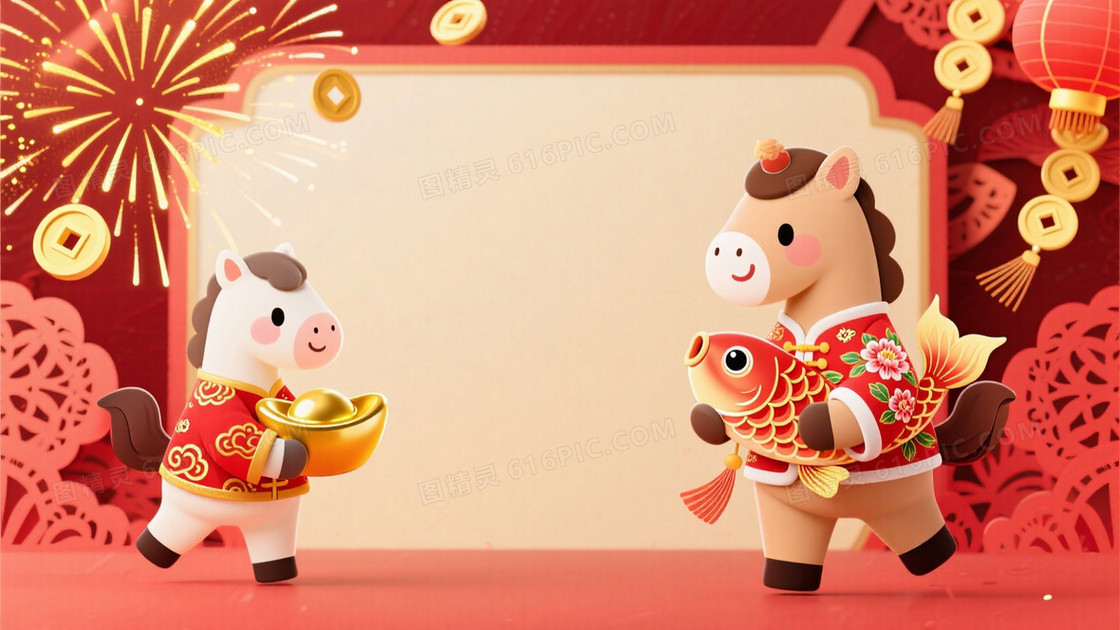 卡通渲染新春主题插画背景图