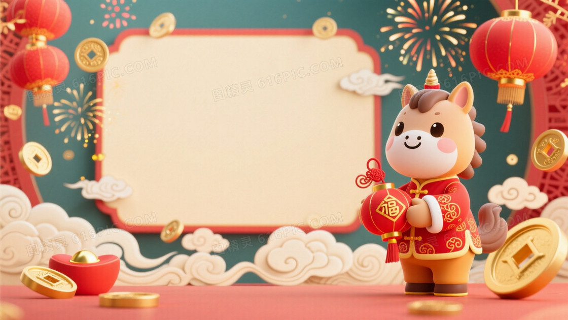 3DQ版卡通中国新年主题插画背景