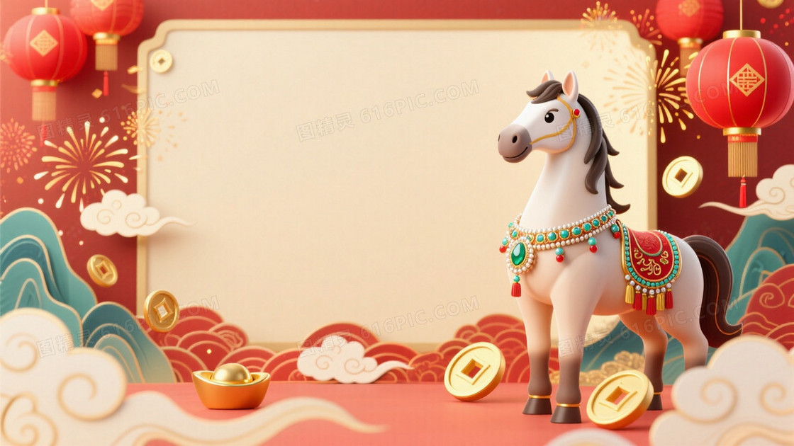 3DQ版卡通中国新年主题插画背景