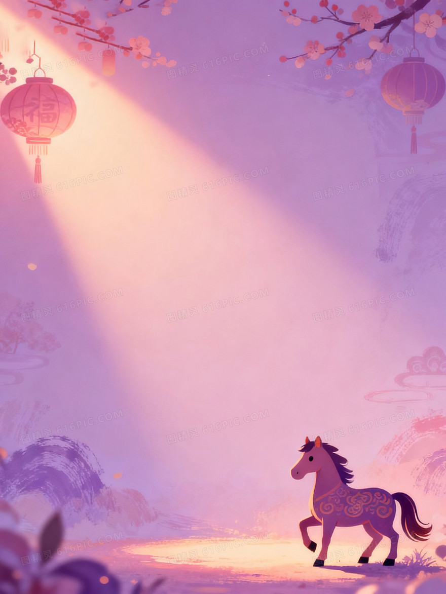 紫色中国风骏马背景图