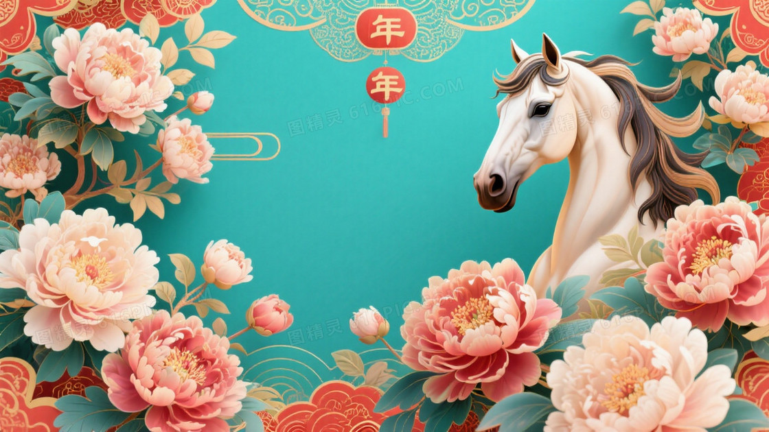 3D中国马年春节插画