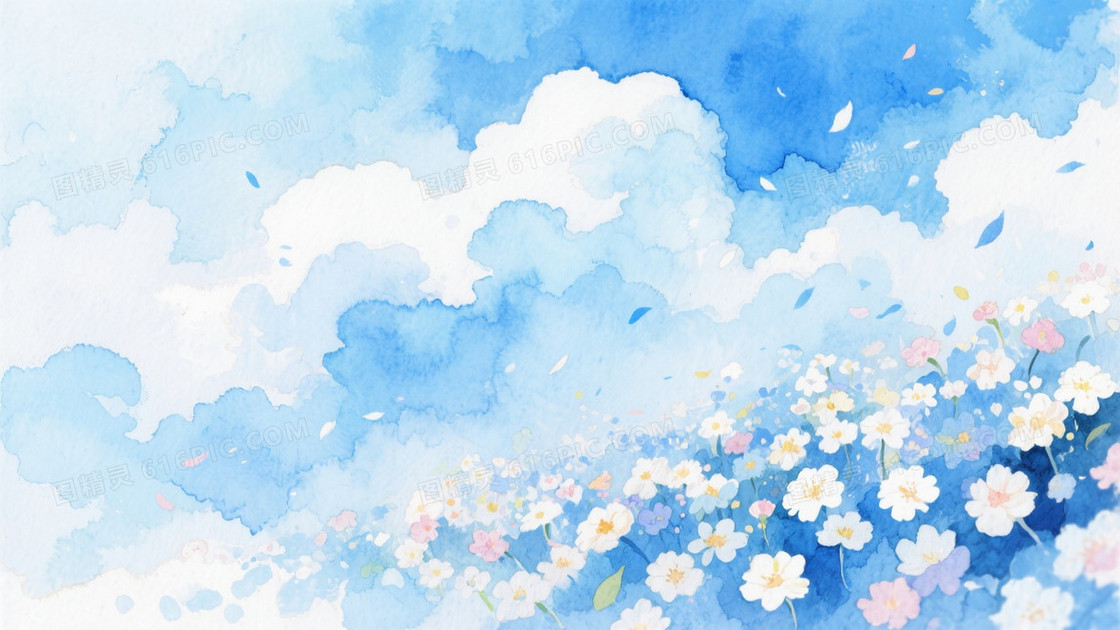 水彩画唯美背景图油画触笔