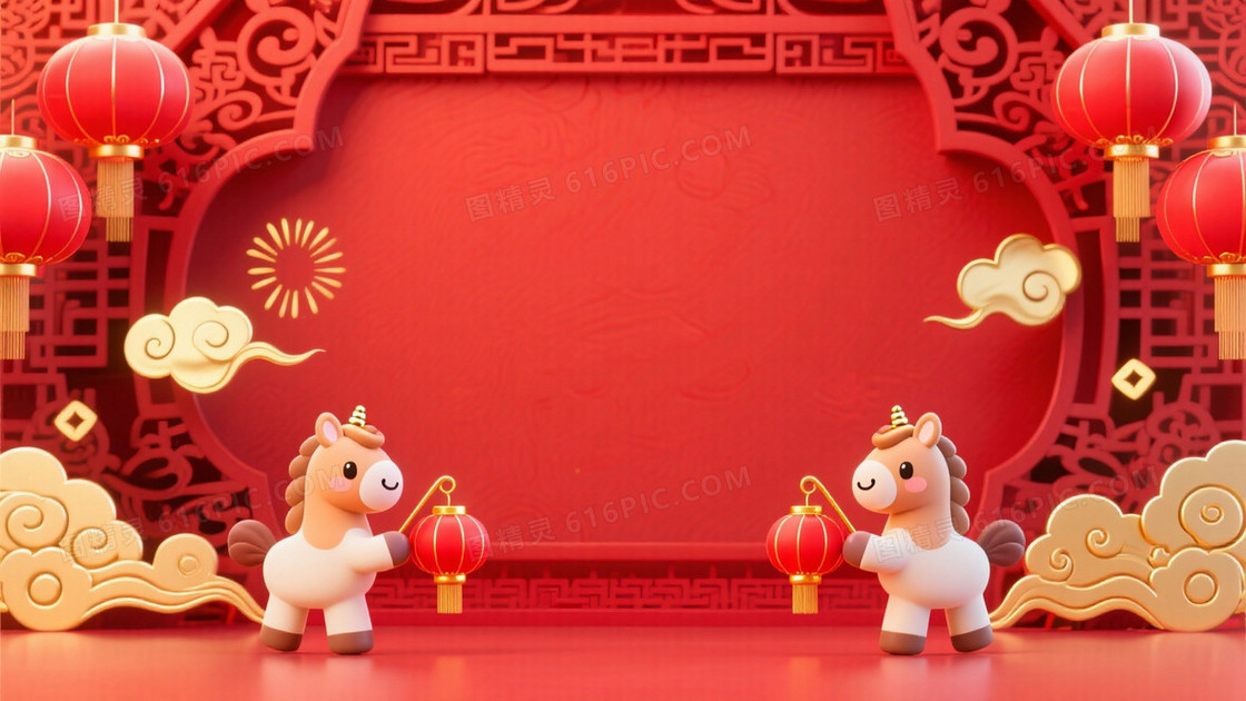 3DQ版画风中国新年主题插画背景