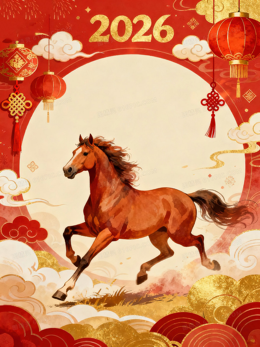 喜庆烫金骏马奔驰马年春节背景