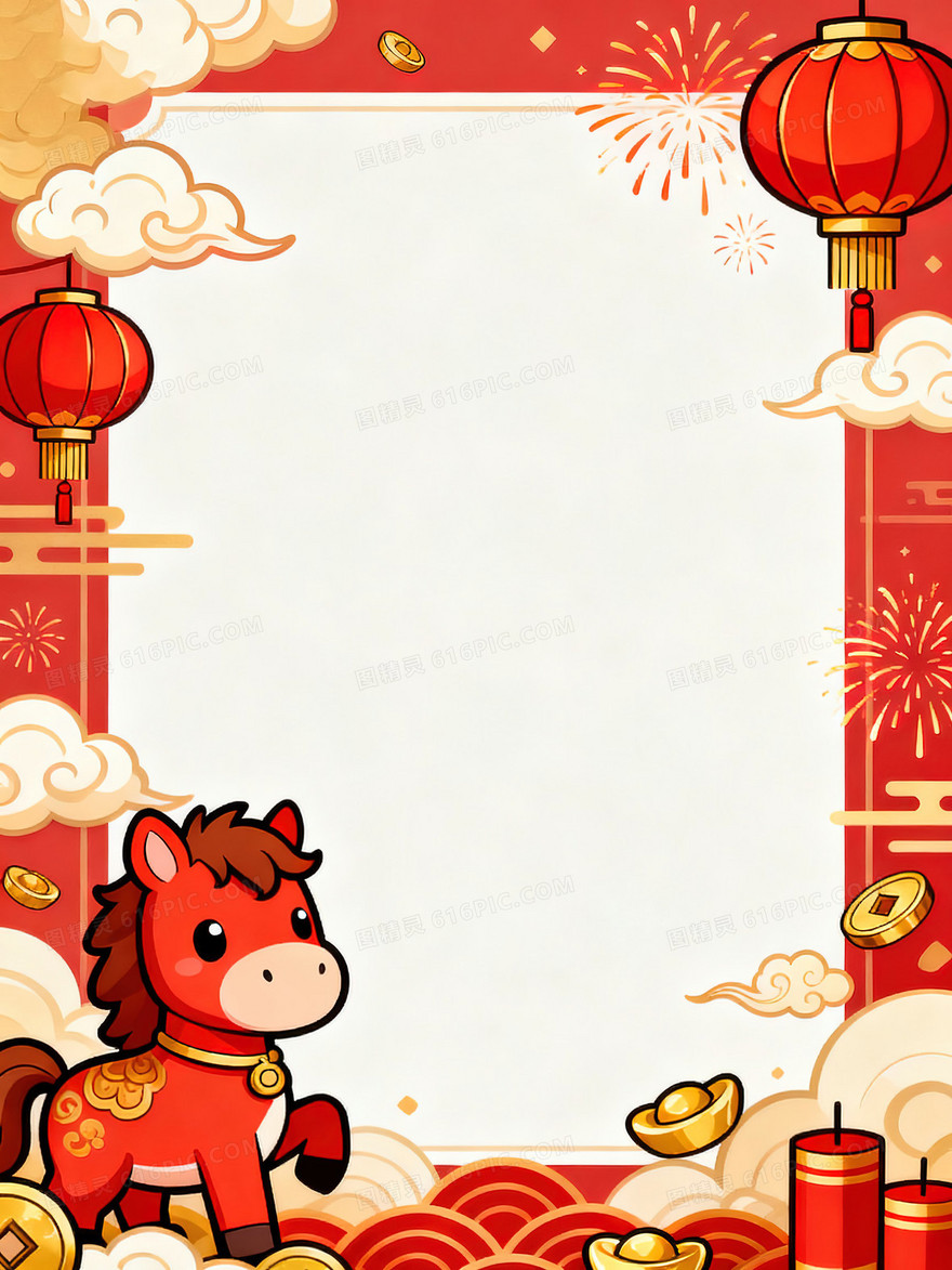 可爱卡通马年春节背景