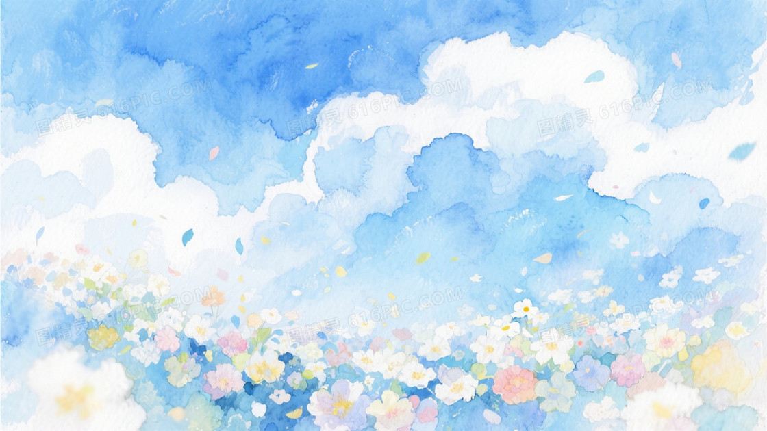 水彩画唯美背景图油画触笔