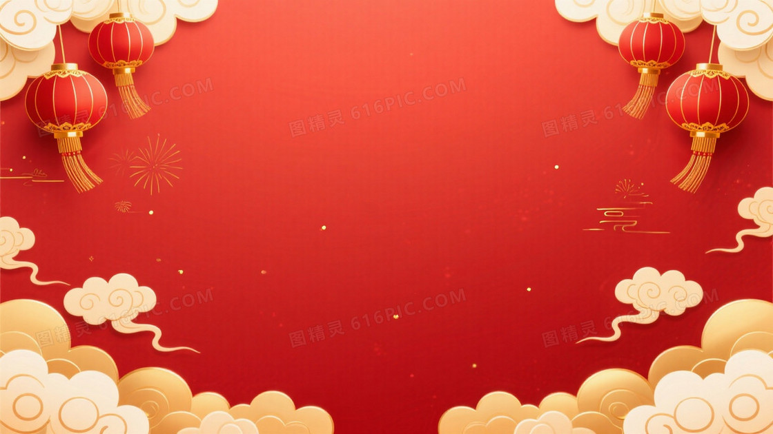 中国春节红金背景底部是装饰着浮云