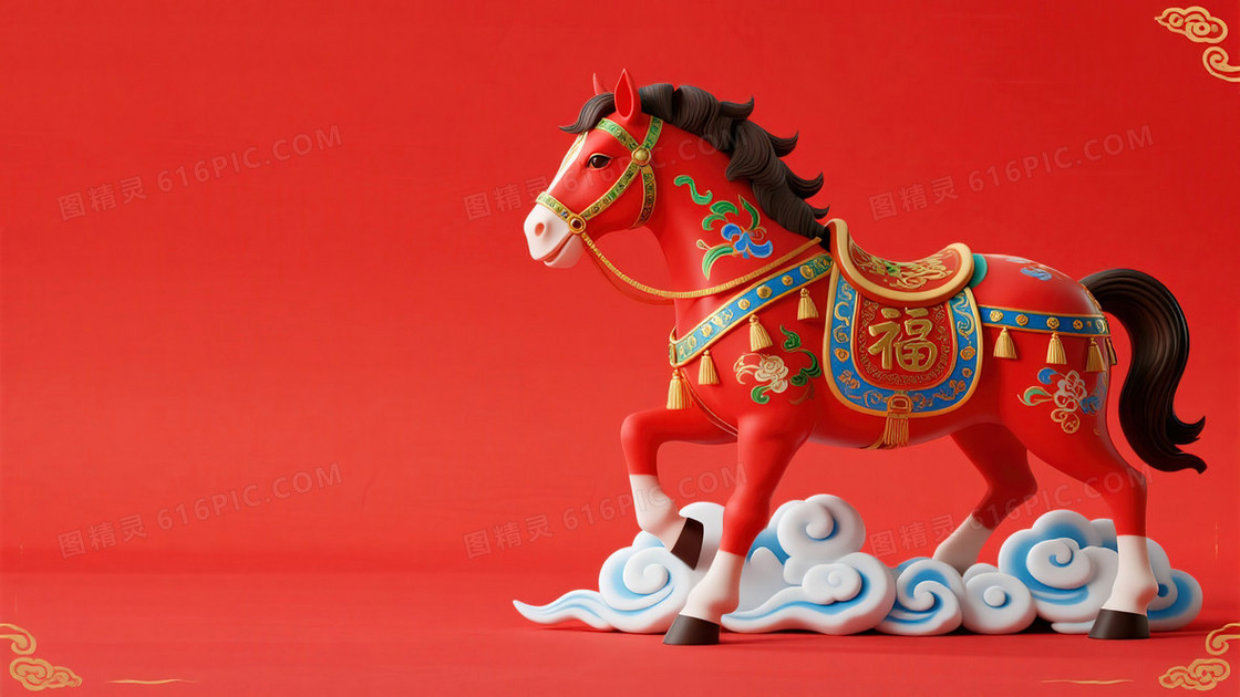 C4D红色骏马新年喜庆背景