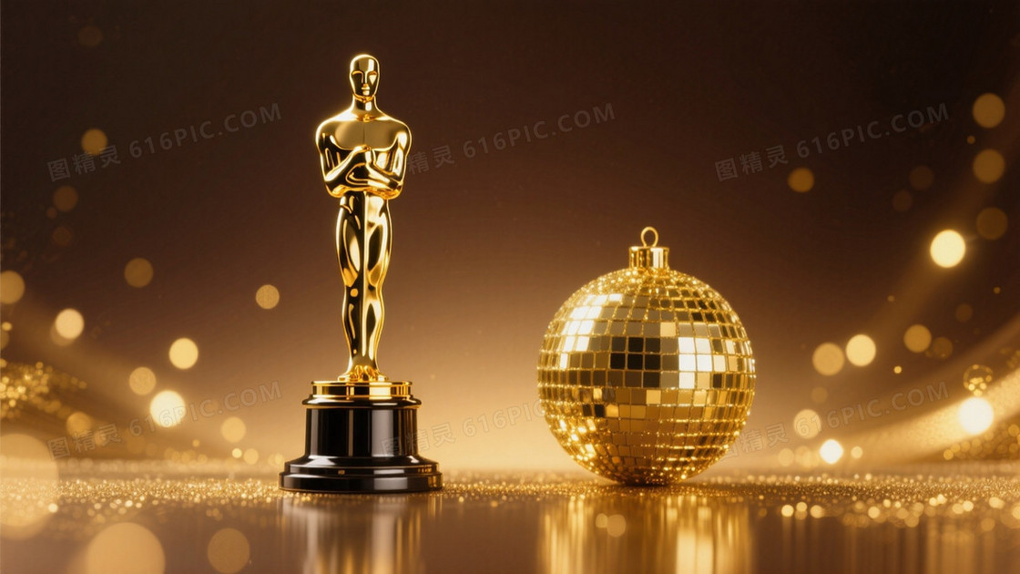 颁奖晚会主题左侧是高级精致的小金人奖杯