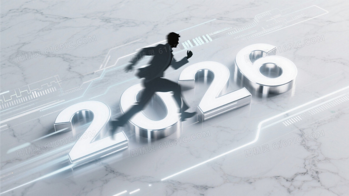 现代职场人跃动剪影跨越发光立体数字