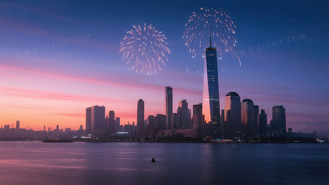 城市建筑新年烟花背景图