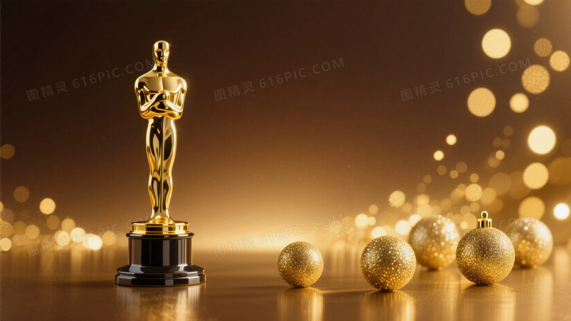 颁奖晚会主题左侧是高级精致的小金人奖杯