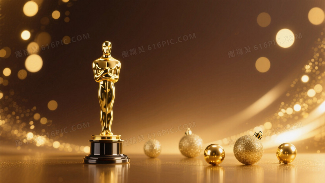 颁奖晚会主题左侧是高级精致的小金人奖杯
