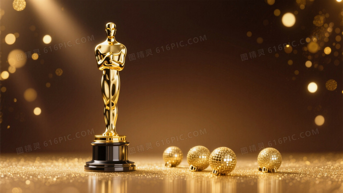 颁奖晚会主题左侧是高级精致的小金人奖杯
