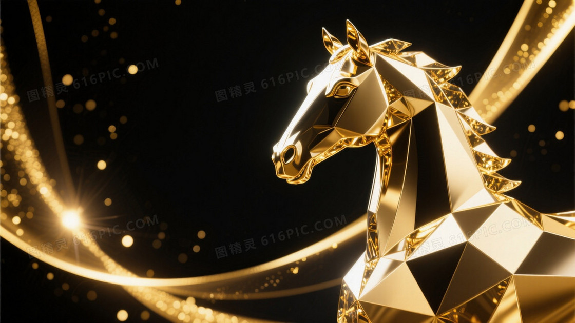 金色几何风骏马形象带水晶效果