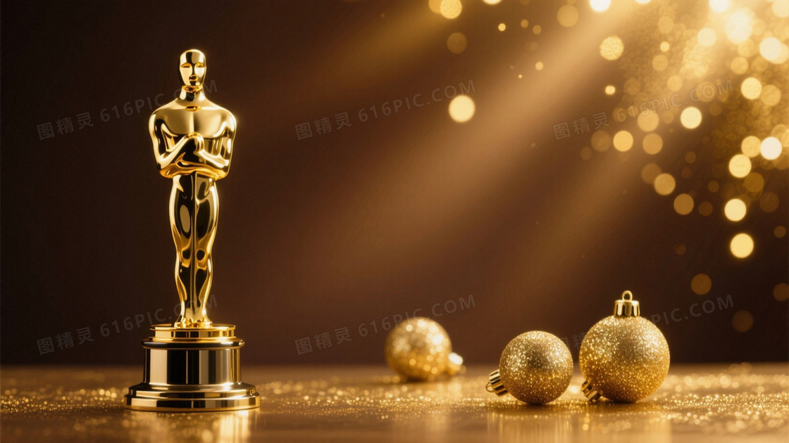 颁奖晚会主题左侧是高级精致的小金人奖杯