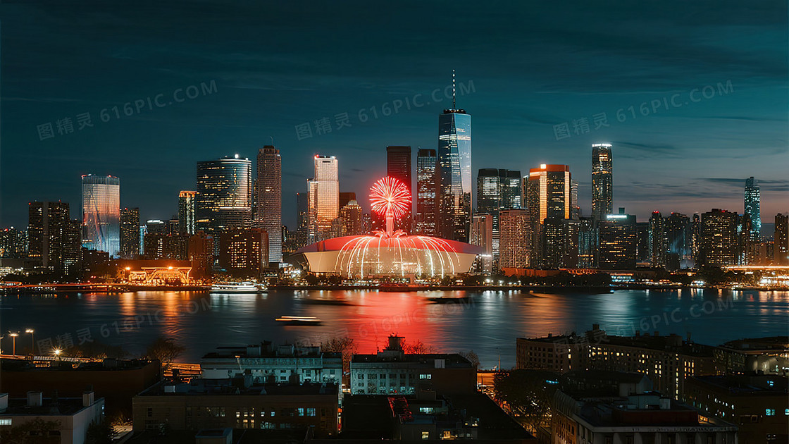 城市夜景新年元旦烟花背景图