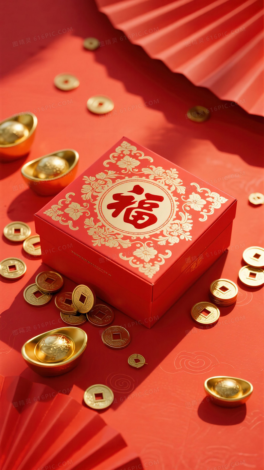 福字礼盒C4D新年喜庆背景