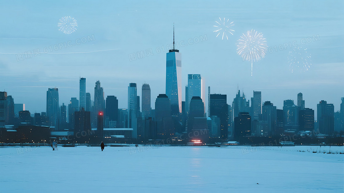 城市建筑新年烟花背景图