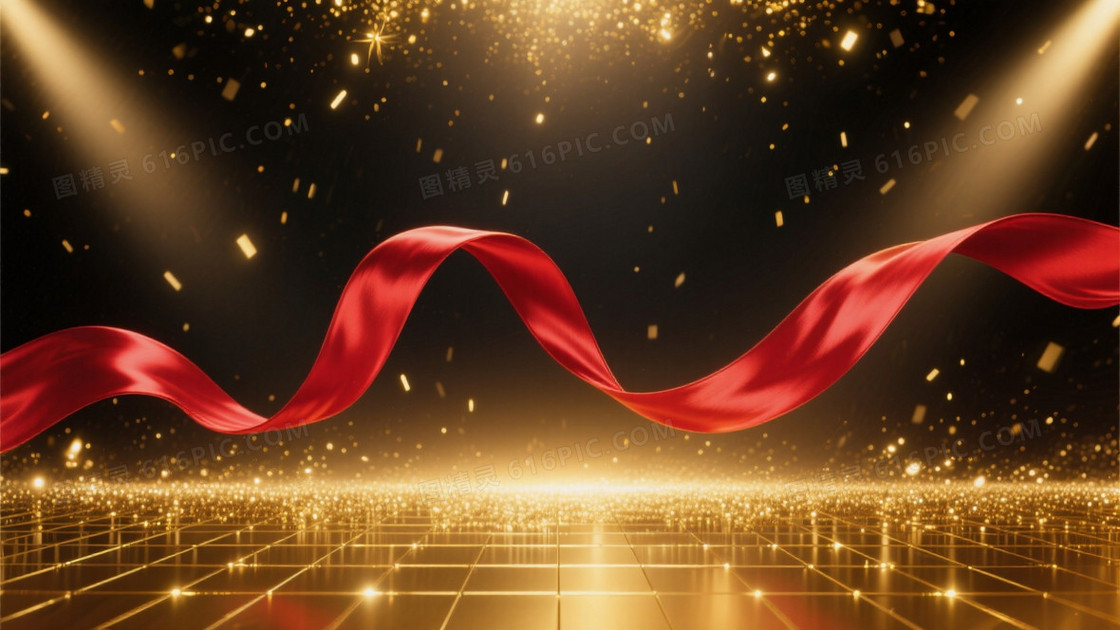 颁奖典礼主题一条红色飘带从左侧穿过右侧非常飘逸