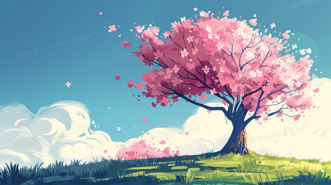 春天植物森林草地场景插画