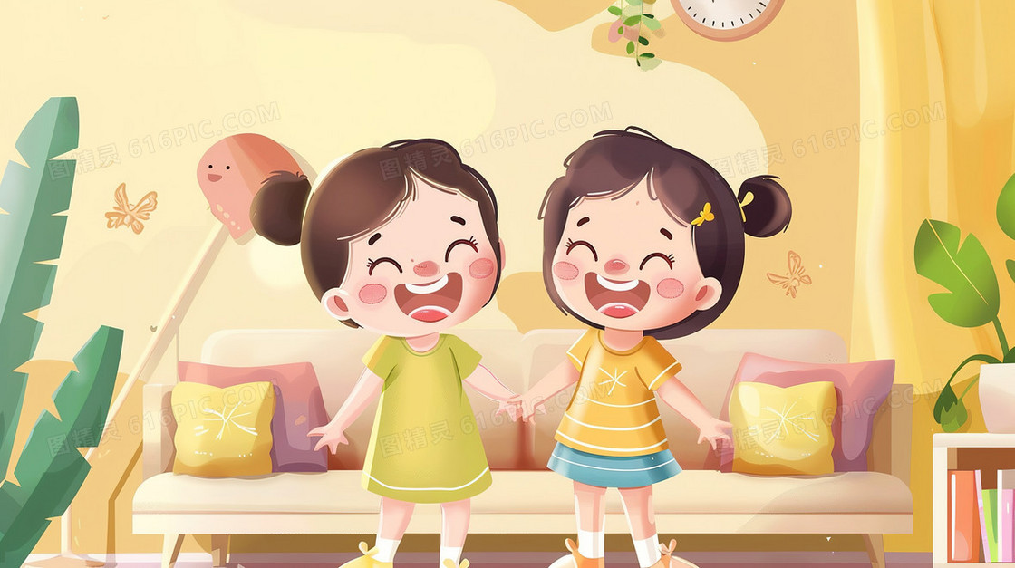 三七女生节姐妹闺蜜插画