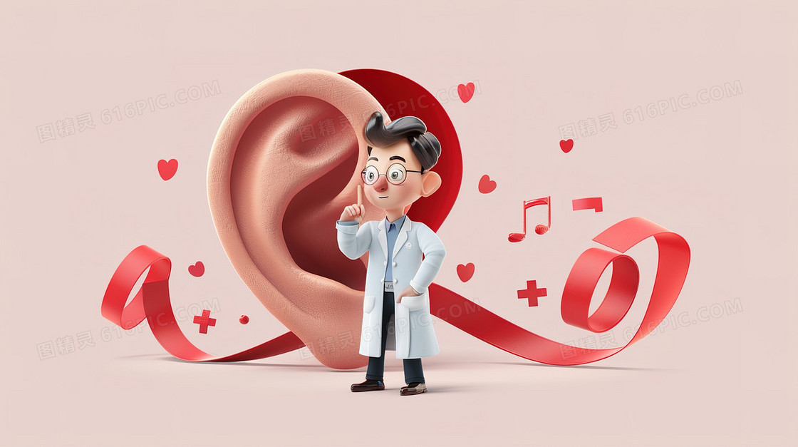 医生红丝带爱耳日插画