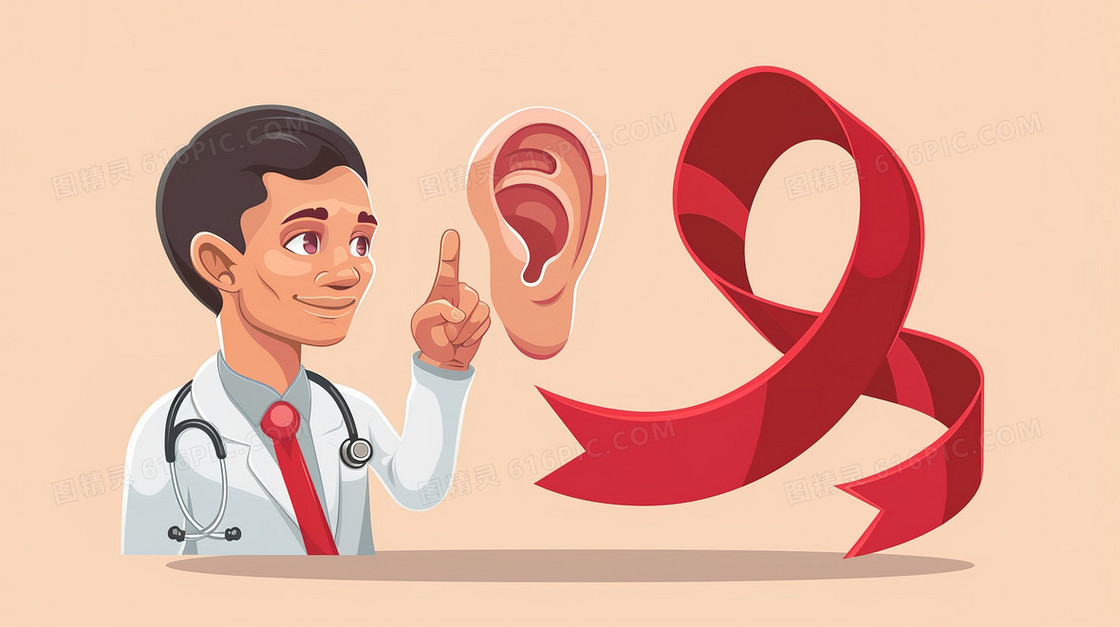 医生红丝带爱耳日插画