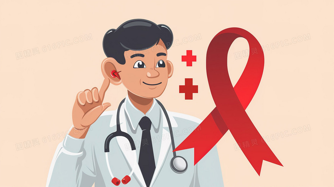 医生红丝带爱耳日插画