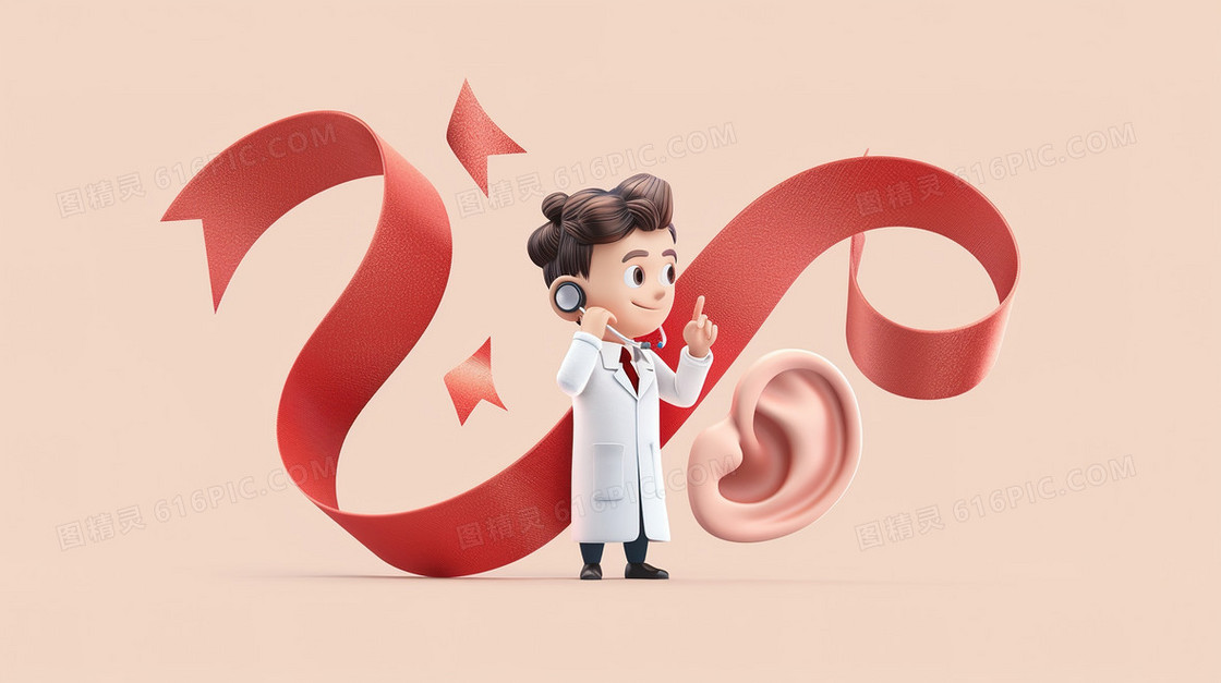 医生红丝带爱耳日插画