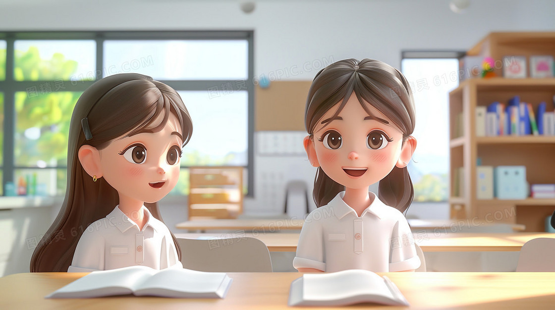 3D卡通学生上课场景插画