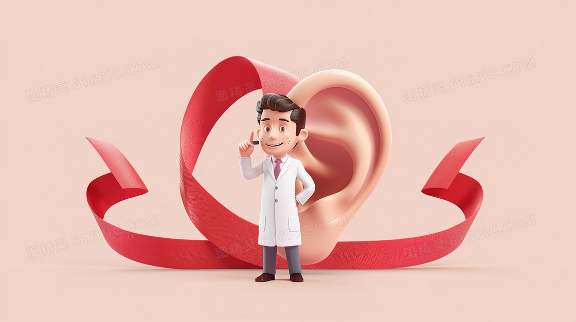 医生红丝带爱耳日插画